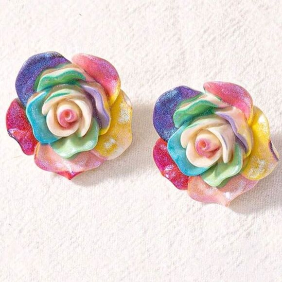 New COLORFULL ROSE stud earrings fun whimsical kawaii - Picture 1 of 9